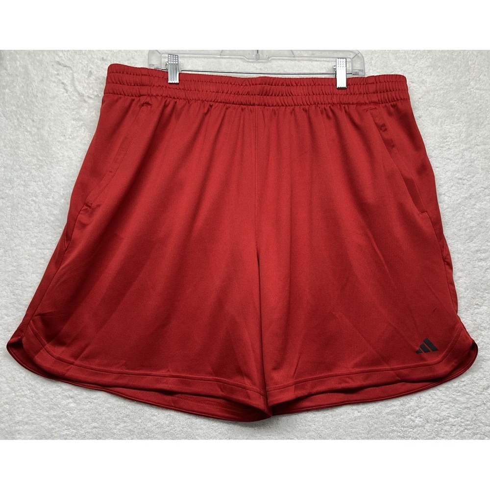 Adidas Mens Size 2XL Red Axis Knit 3 Stripe Training 7" Inseam Shorts New (T8)